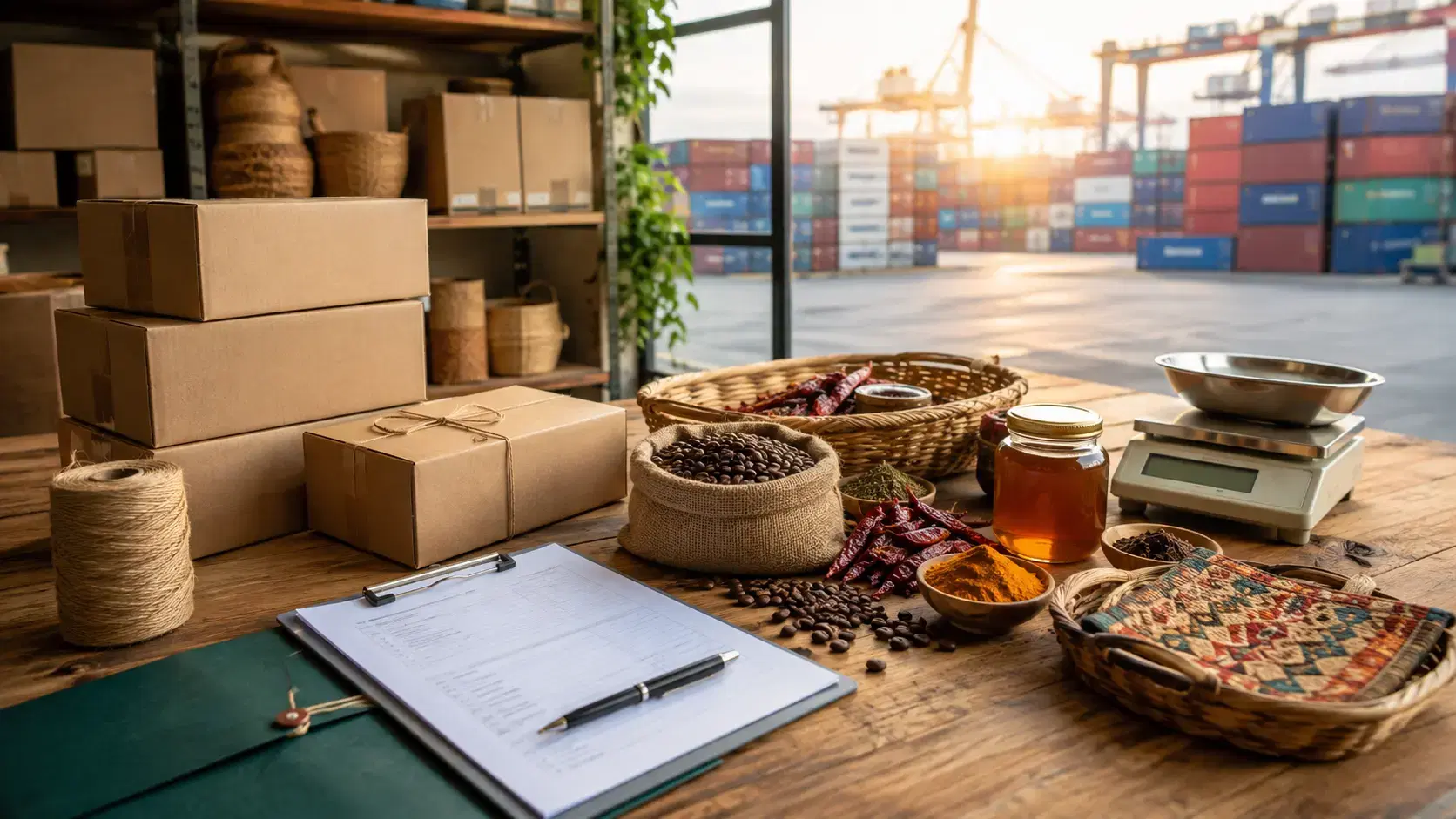 Andhra products, export cartons and shipment documents prepared near a cargo port