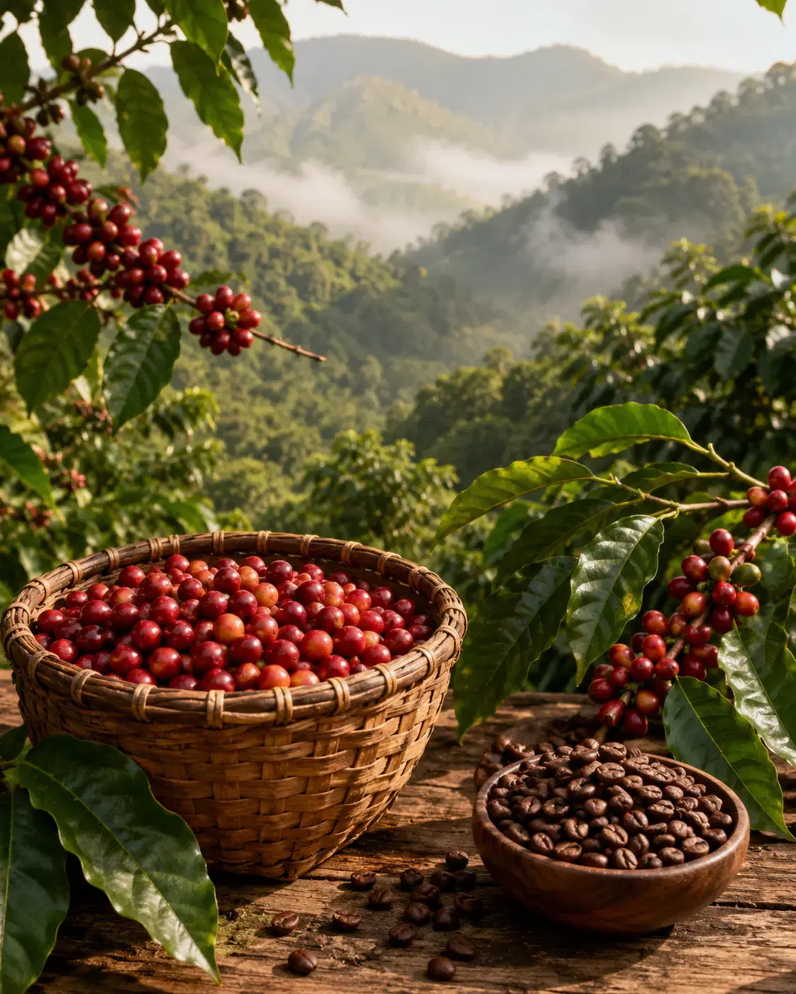 Araku coffee cherries and roasted beans