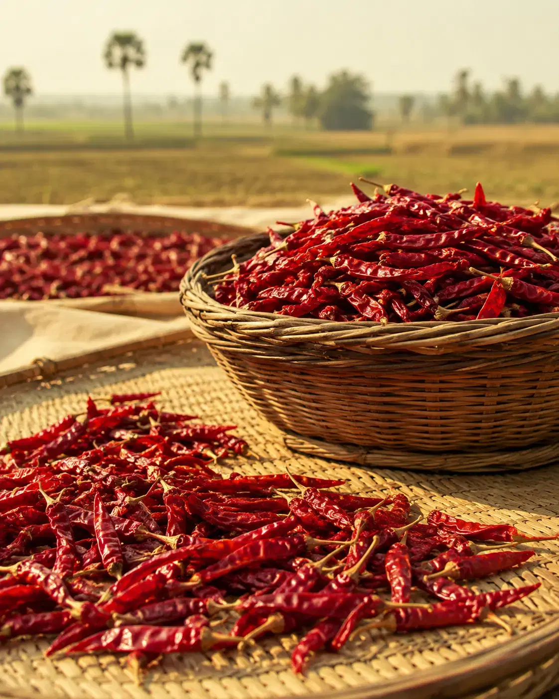 Sun-dried Guntur red chillies